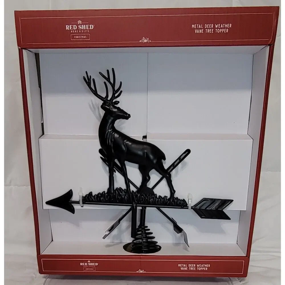 NIB Red Shed Metal Deer Weather Vane Christmas Tree Topper 2023